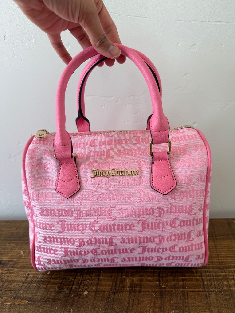 Juicy Couture Pink Monogram Speedy Handbag Double Satchel Missing Long Strap - Picture 3 of 16
